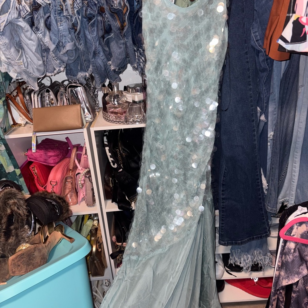 Elegant Sequin Gown in Light Blue
